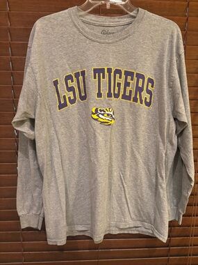 Gray Long Sleeve LSU Tigers Tee with Purple and Gold Logo